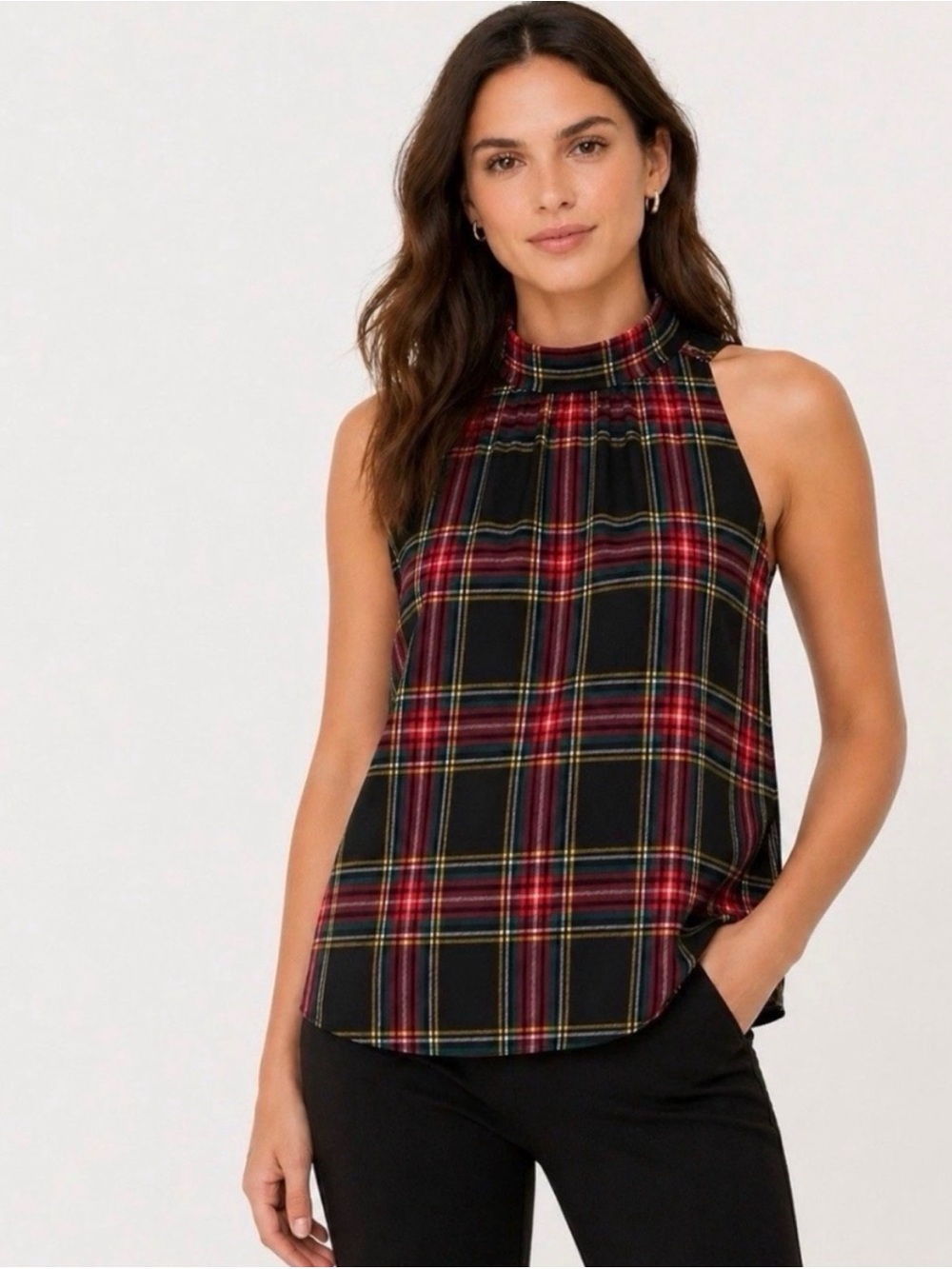 J.Crew Plaid Halter Tie-Neck Size 8 Red & Black Tartan Sleeveless Holiday Top